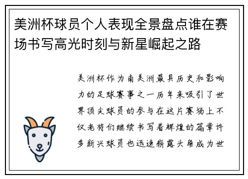 美洲杯球员个人表现全景盘点谁在赛场书写高光时刻与新星崛起之路